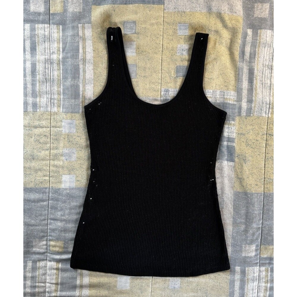Black Sleeveless Sparkle Sequin Embellished Women's Tank Sz S